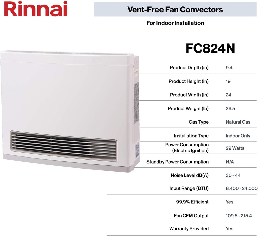 Rinnai FC824N Ventless Natural Gas Heater with Programmable Thermostat J33592