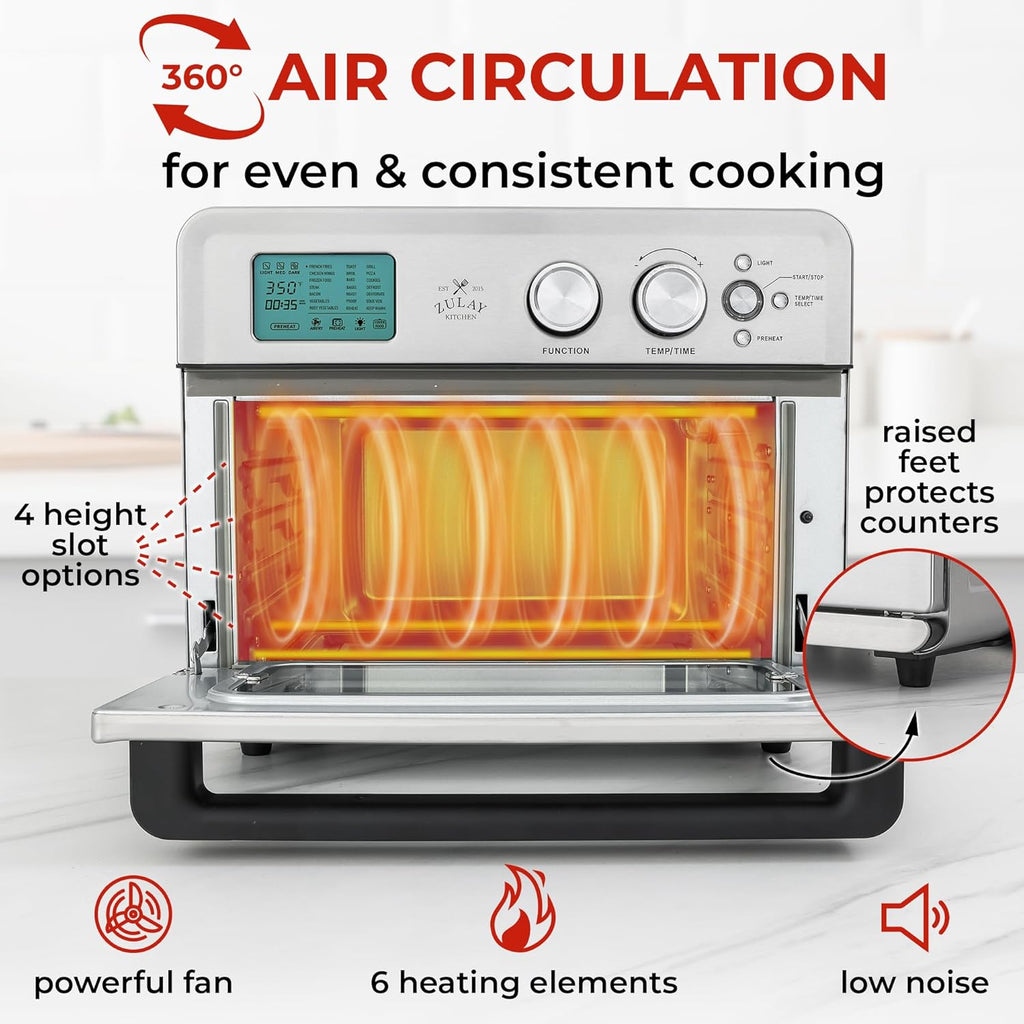 Zulay Large Countertop Air Fryer - Stainless Steel Toaster Oven Combo, 26.4Qt O966