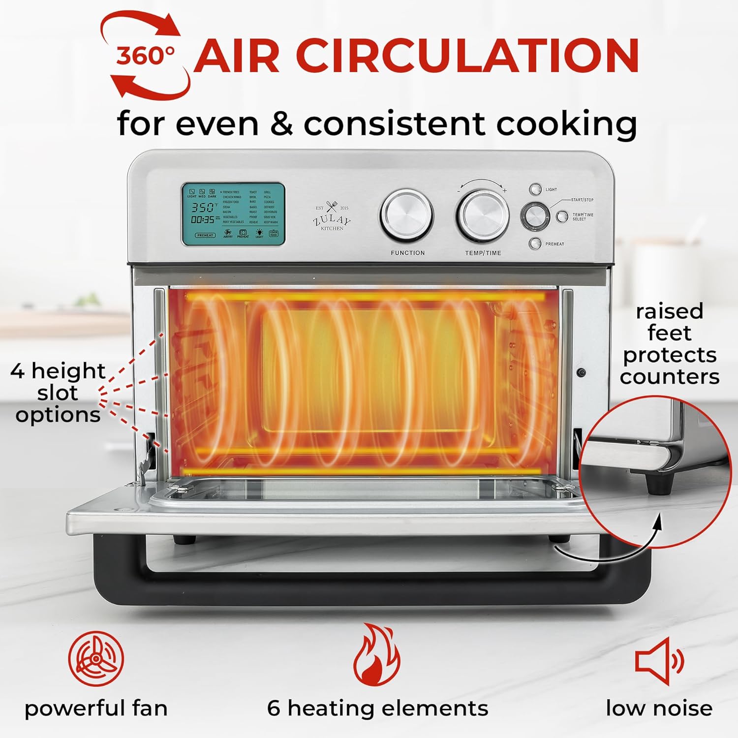 Zulay Large Countertop Air Fryer - Stainless Steel Toaster Oven Combo, 26.4Qt O966
