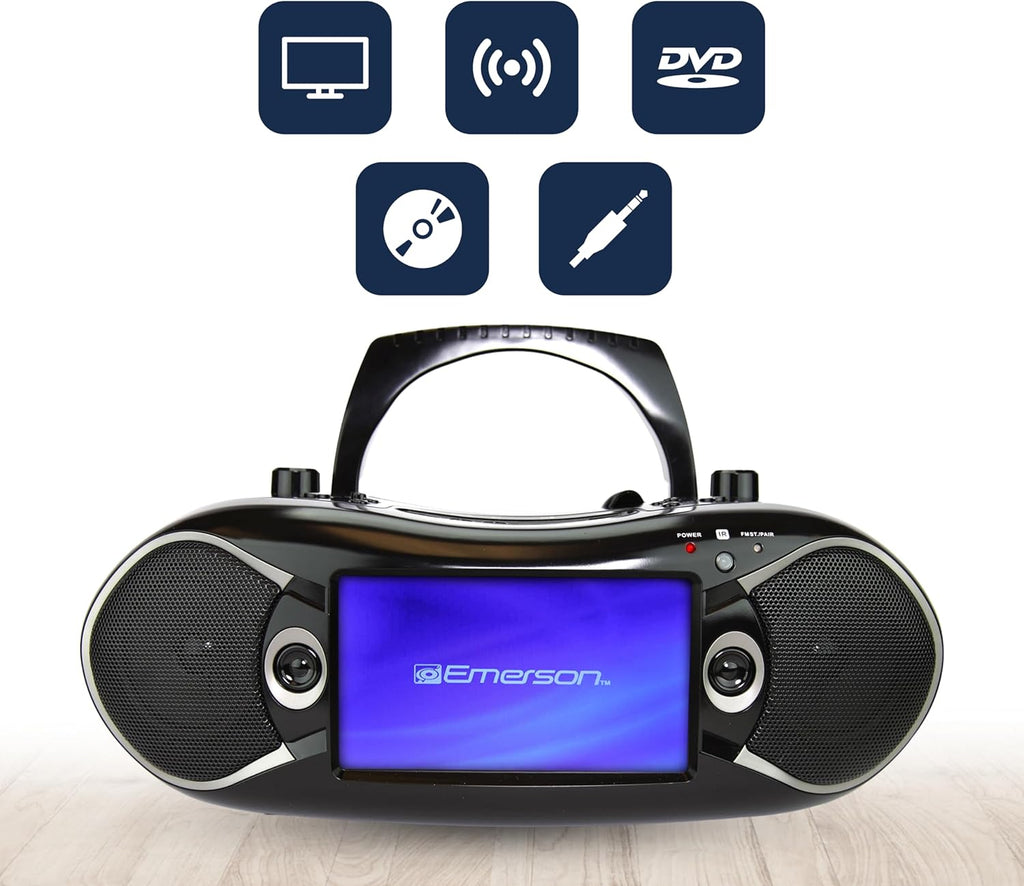 Emerson 7" Bluetooth DVD Boombox with AM/FM Radio & Digital TV, Black T518