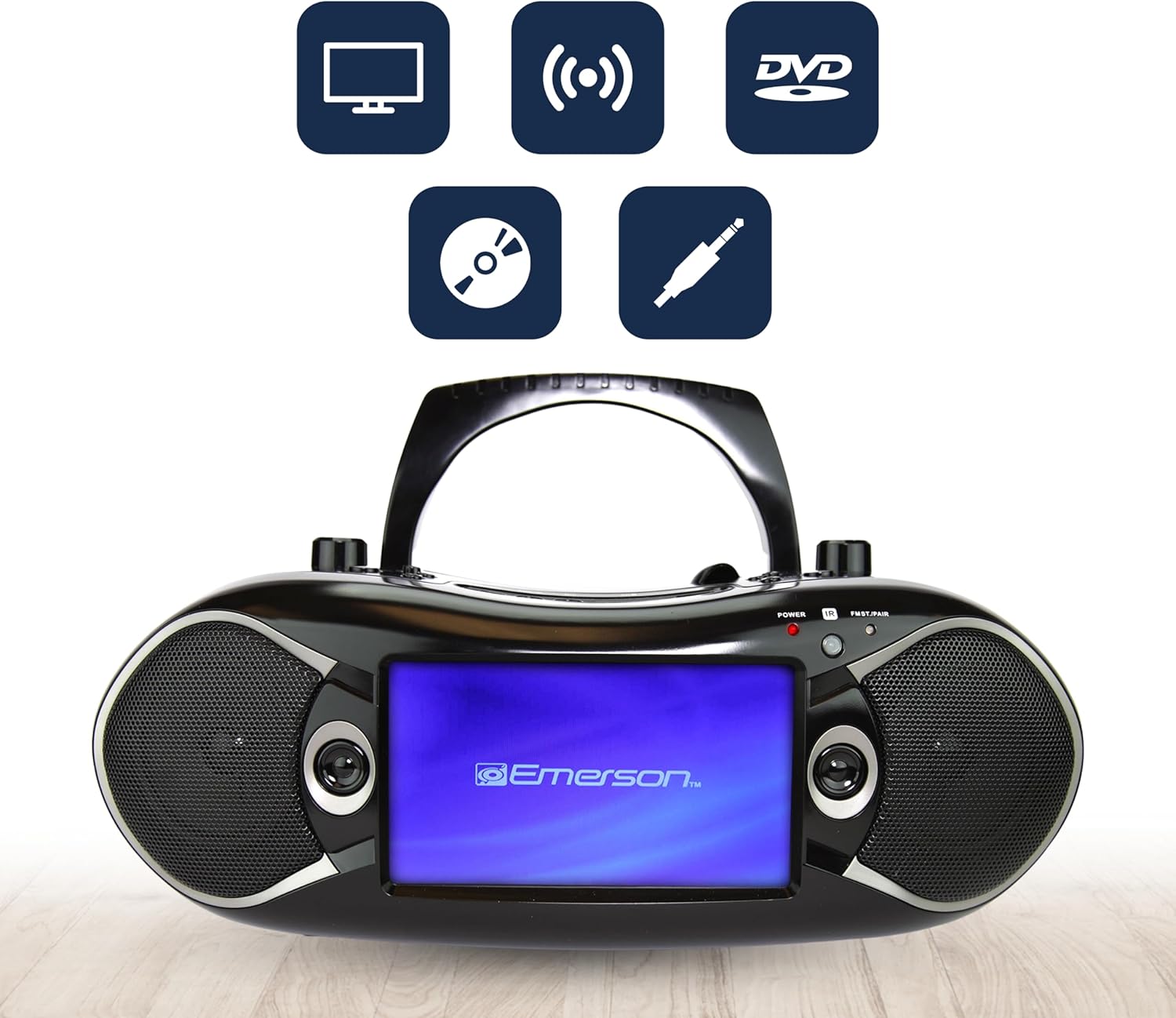 Emerson 7" Bluetooth DVD Boombox with AM/FM Radio & Digital TV, Black T518