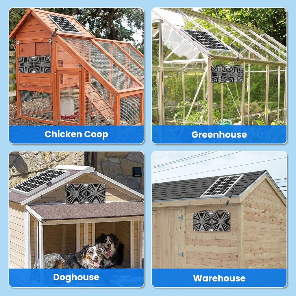 Solar Fan with Battery 20W for Greenhouse Chicken Coop Ventilation R242