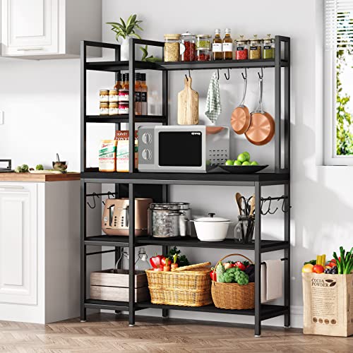 Tribesigns Bakers Rack with Storage Hutch for Kitchen, 43 inch Microwave Oven Stand, 5-Tier Kitchen Utility Storage Shelf, Kitchen Rack Organization and Storage with 10 Hooks for Kitchen, Dining Room