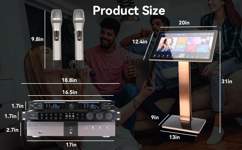 inandon-KV-V5 MAX Karaoke Machine with Wireless Microphone, 22" Touch Screen J1303