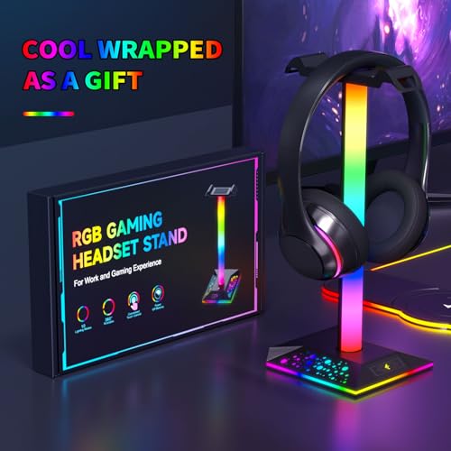 RGB Gaming Headset Stand with 2 USB Charger for PC Desk S9362