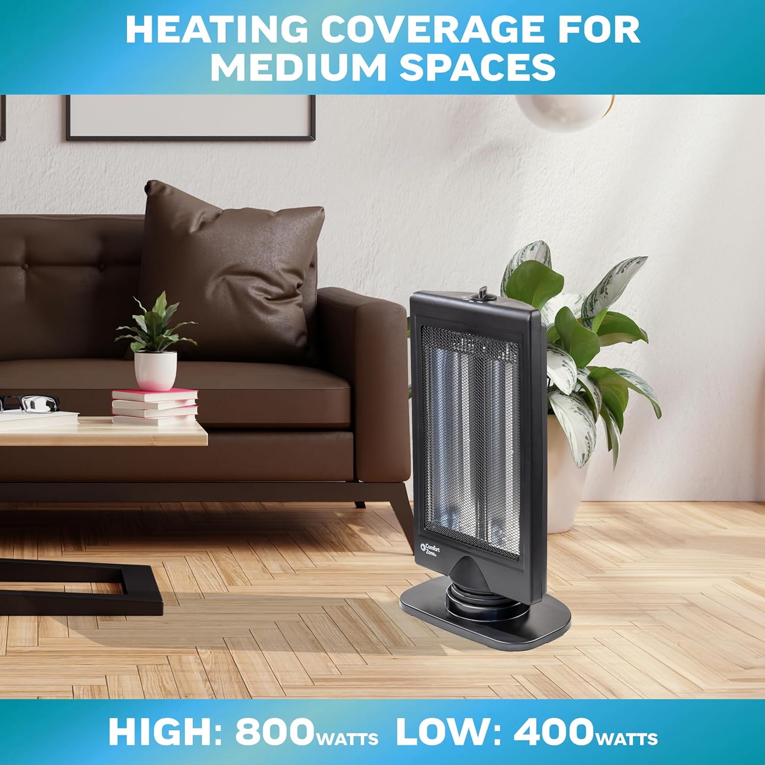 Comfort Zone Oscillating Portable Space Heater, 800W, CZHTV9 O65610