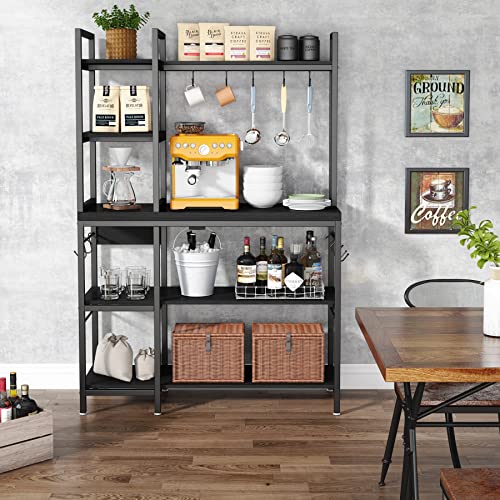 Tribesigns Bakers Rack with Storage Hutch, 43 inch Microwave Oven Stand, 5-Tier Kitchen Shelf with 10 Hooks W16975