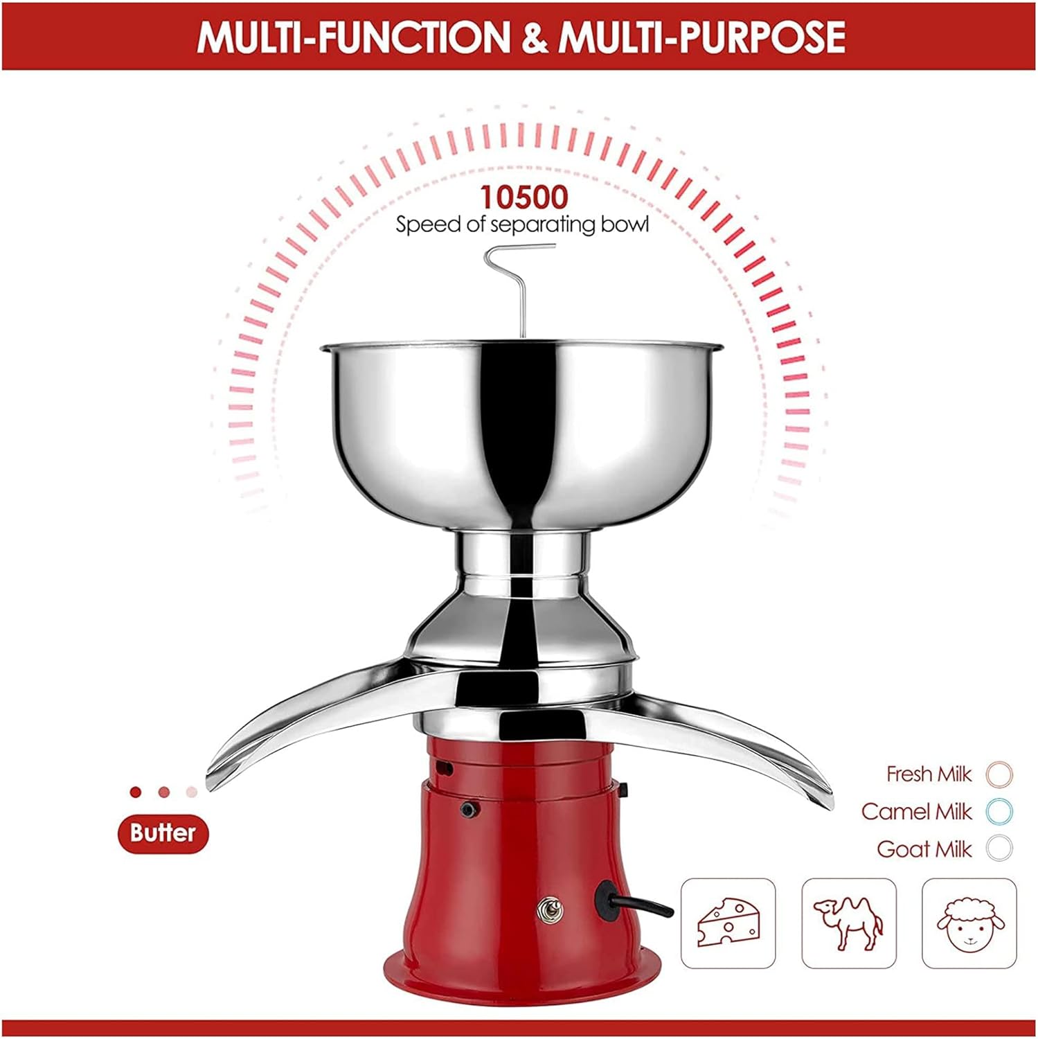 Electric Cream Separator Stainless Steel 50L/H for Cow and Goat Milk N55783