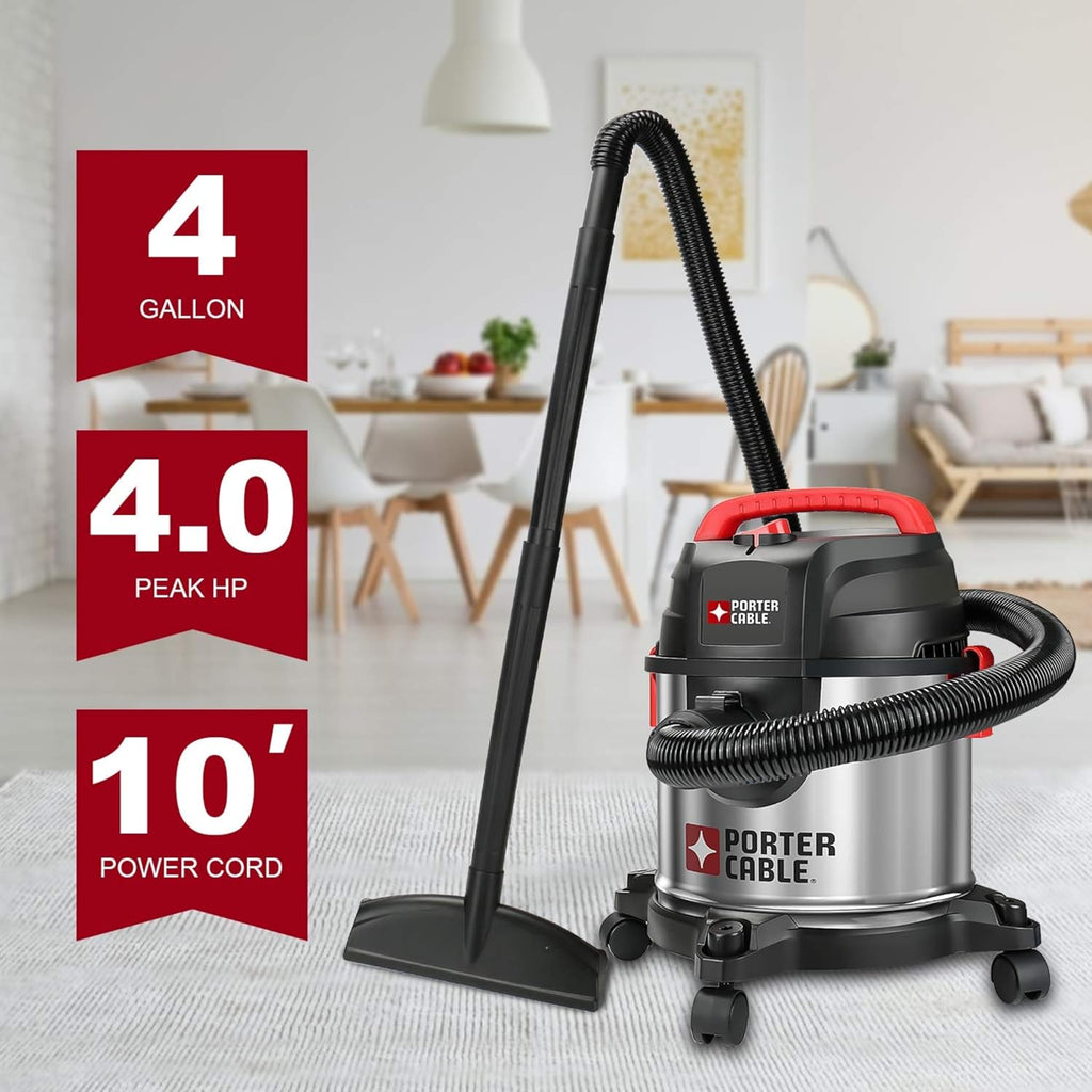 PORTER-CABLE PCX18301-4B 4 Gallon 4 HP Wet/Dry Vacuum, Stainless Steel Portable P1704