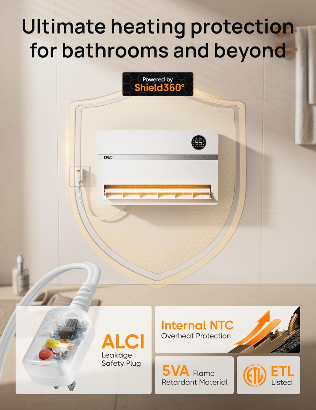 Dreo Wall Heater for Bathroom, Smart Space Heater with ALCI Plug, 1500W S24151