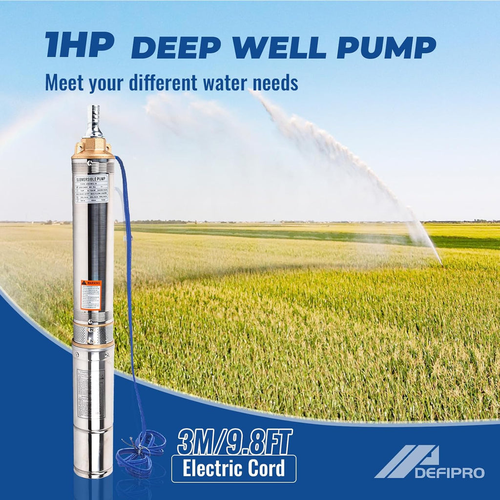 1HP Deep Well Submersible Pump, 220V 60Hz, Stainless Steel, 33GPM Y1159