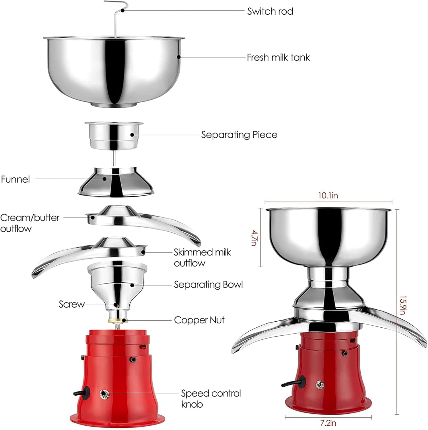 Electric Cream Separator Stainless Steel 50L/H for Cow and Goat Milk N55783