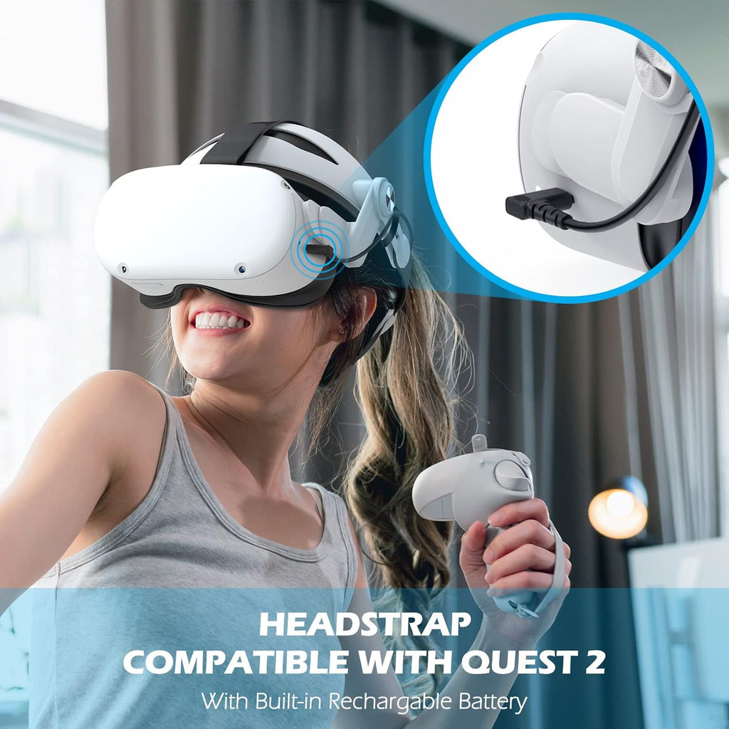 YOGES Battery Head Strap for Meta Quest 2, Adjustable Rechargeable VR Headset Accessory X30182