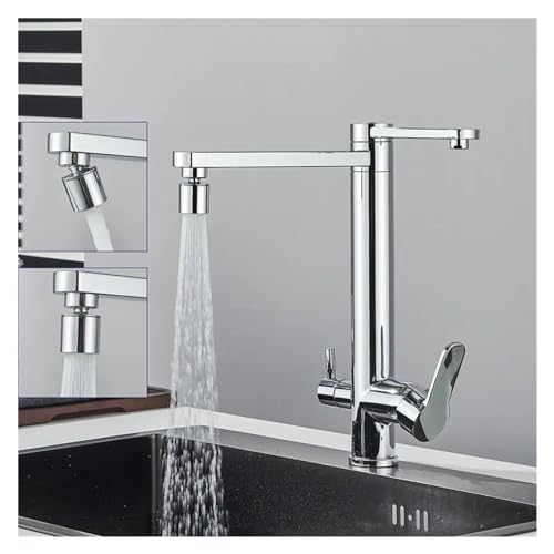 Chrome Kitchen Faucet Dual Handles Cold Hot Water Mixer Tap with Filter O956235