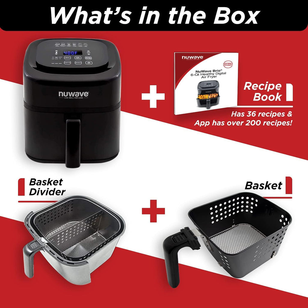 Nuwave Brio 6-Quart Digital Air Fryer with Non-Stick Baking Pan and Cooking Rack, Black G9833