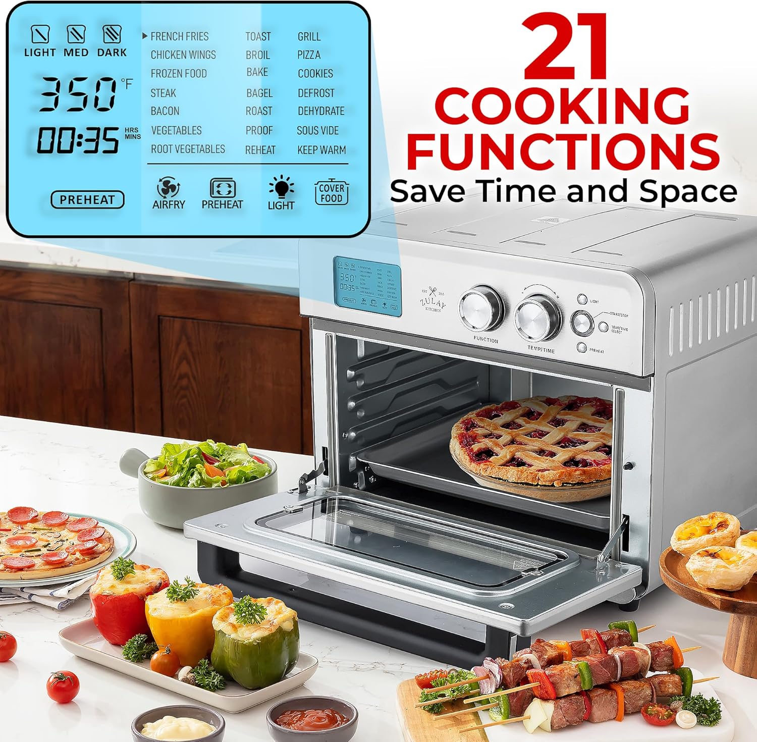 Zulay Large Countertop Air Fryer - Stainless Steel Toaster Oven Combo, 26.4Qt O966
