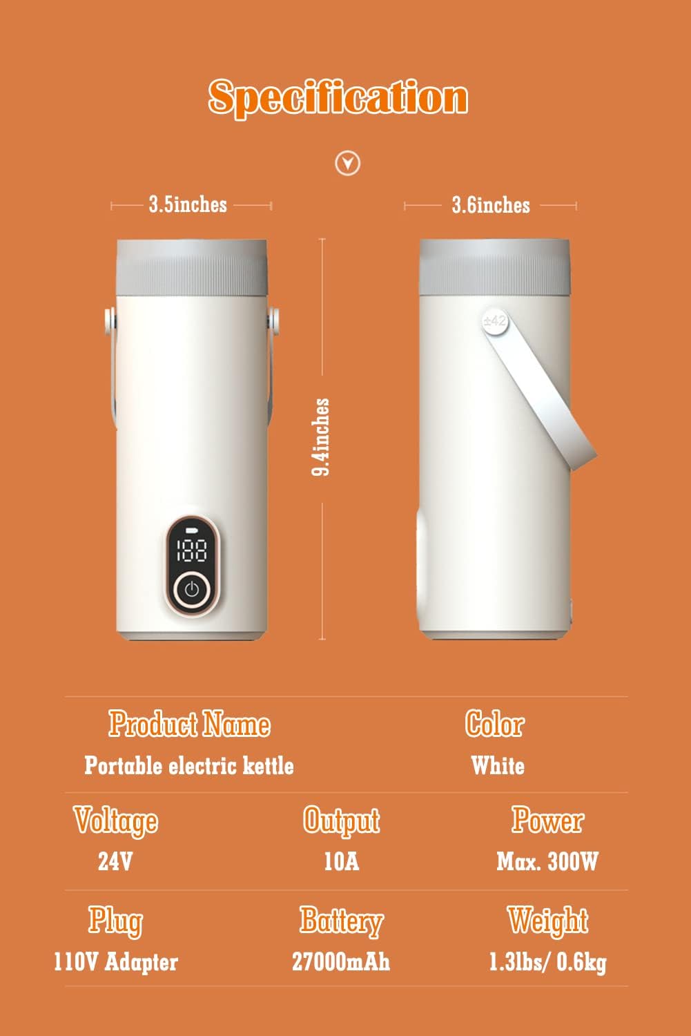 Cordless Portable Electric Kettle 400ML 304 Stainless Steel Travel Kettle Q8258