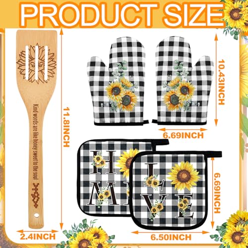 Bencailor 13 Pcs Bee Sunflower Kitchen Decor Set with Wooden Spoons, Towels, Aprons, Oven Mitts & Pot Holders L284856
