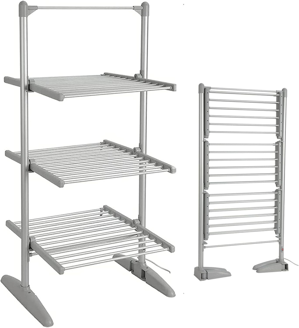 Heated Drying Rack Folding Electric Clothes Drying Rack Collapsible Laundry Drying Rack Free-Standing Heating Garment Dryer Towel Rail Space Saving for Home Indoor Outdoor