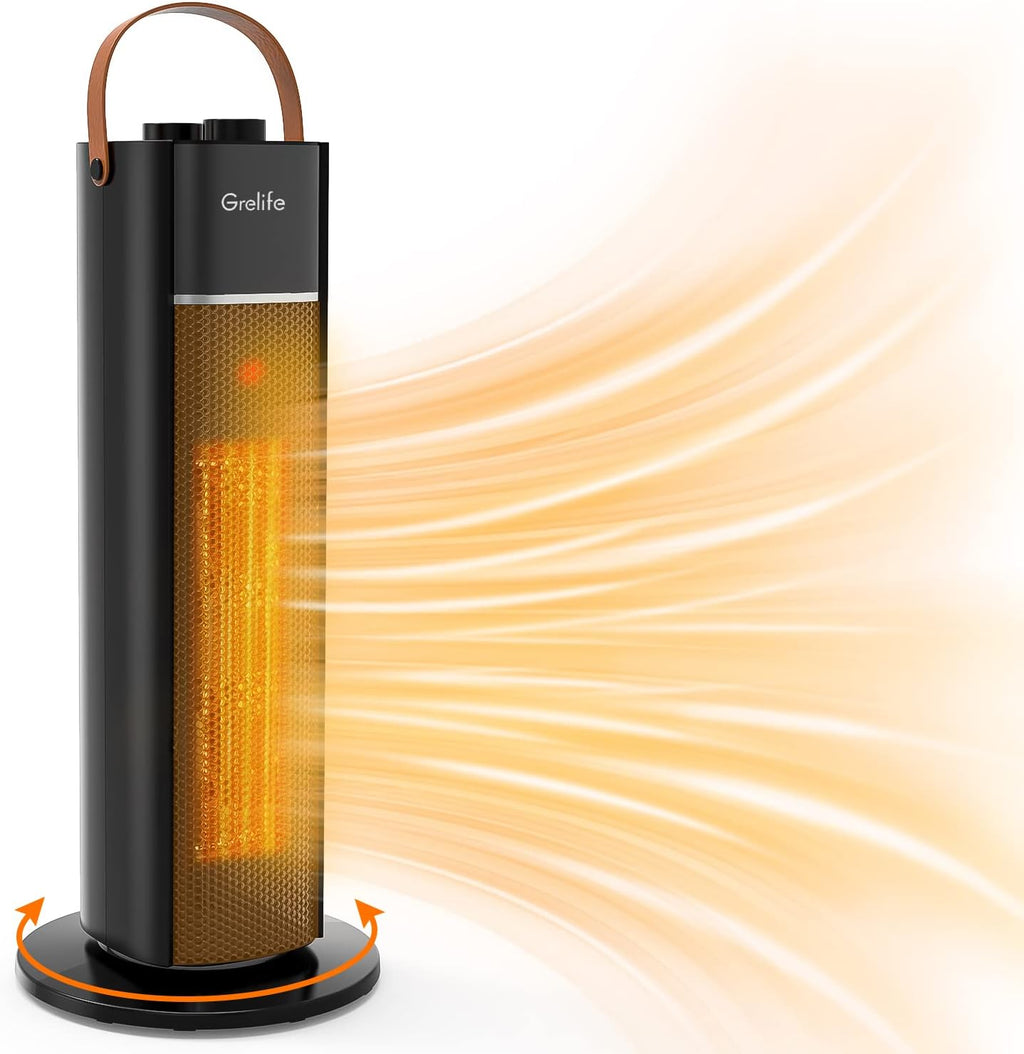 Grelife Space Heater for Indoor use, 18" 1500W Ceramic Space Heater - Fast Heating, Widespread Oscillation, Thermostat, Overheating & Tip-over Protection - Perfect for Bedroom, Office, Home