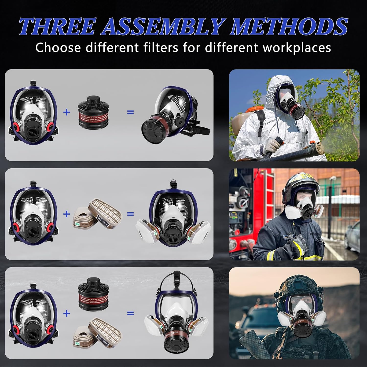 Full Face Gas Mask with 40MM & 6001 Activated Carbon Filters Z440