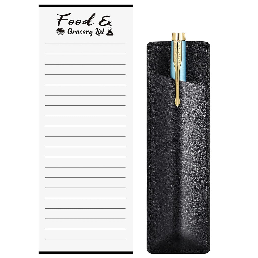 2 Pieces Magnetic List Set, Include Magnetic Back Funny Grocery List and Pen Holder, Notepad Funny Grocery List, Magnetic Refrigerator Notepad PU Leather Marker Pouch for Refrigerator Whiteboard Home