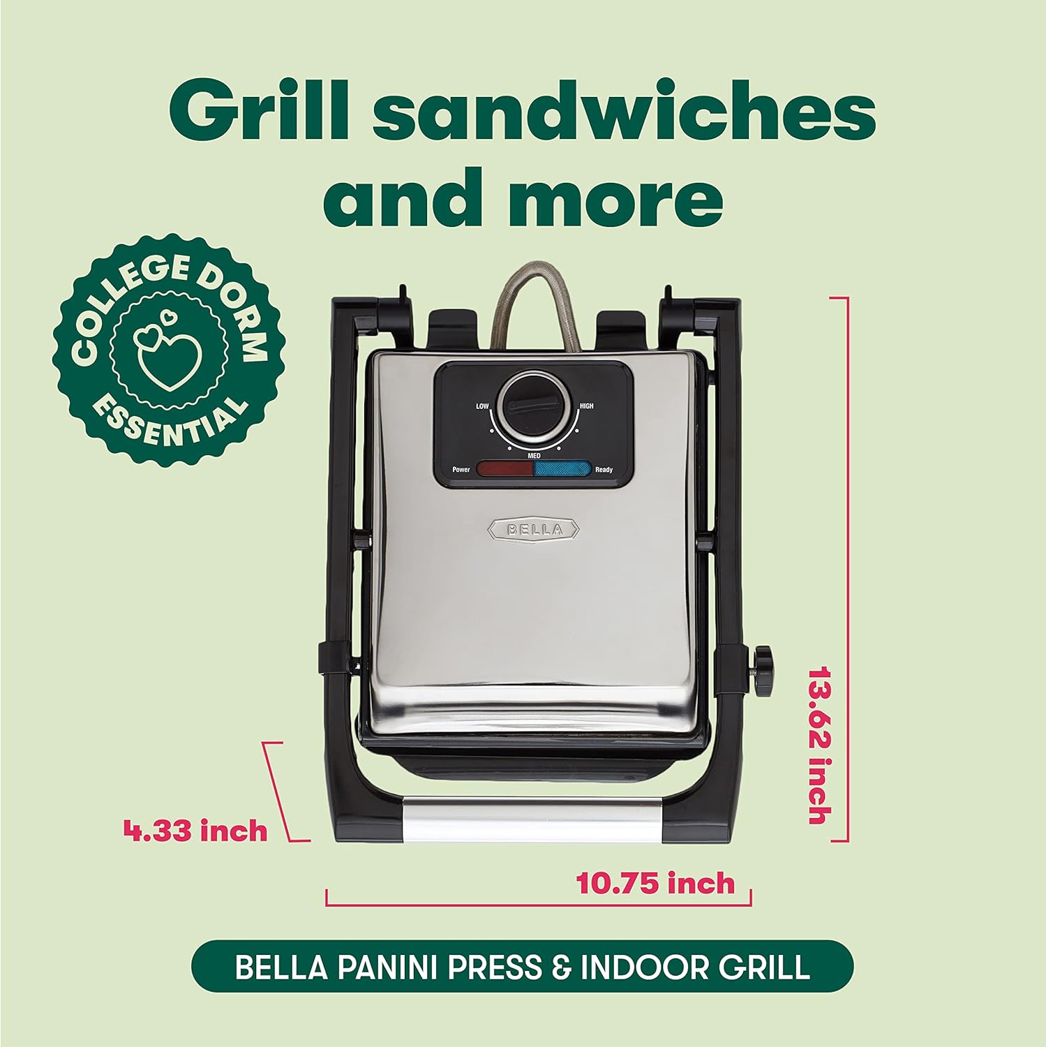 BELLA Panini Press, Sandwich Maker & Indoor Grill, Stainless Steel F18898