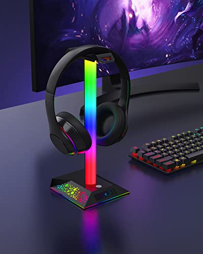 RGB Gaming Headset Stand with 2 USB Charger for PC Desk S9362