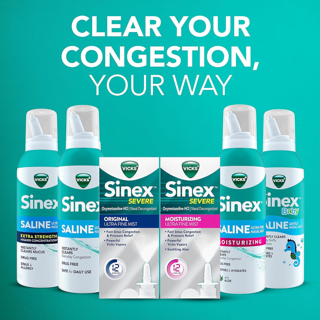 VICKS Sinex Saline Extra Strength Nasal Spray, 3X Concentrated, Drug Free, 5 OZ x 2 N11059